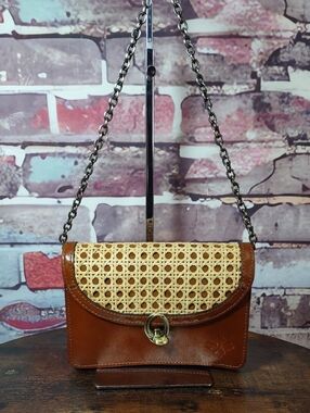Patricia Nash "Bella" Leather/Woven Straw Crossbody/Clutch Bag